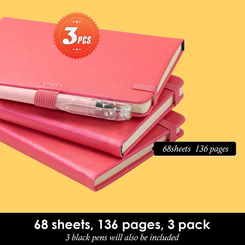 NIRMIRO 3 Pack Small Journal Notebook with Pen, Mini Pocket Leather Notepad Notebook 3.7" x 5.7" with 408 Pages, Ribbon Bookmark, Pearlescent Pink - Image 4